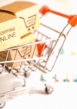 Online shopping, Shopping cart box on business graph, import export, finance commerce.